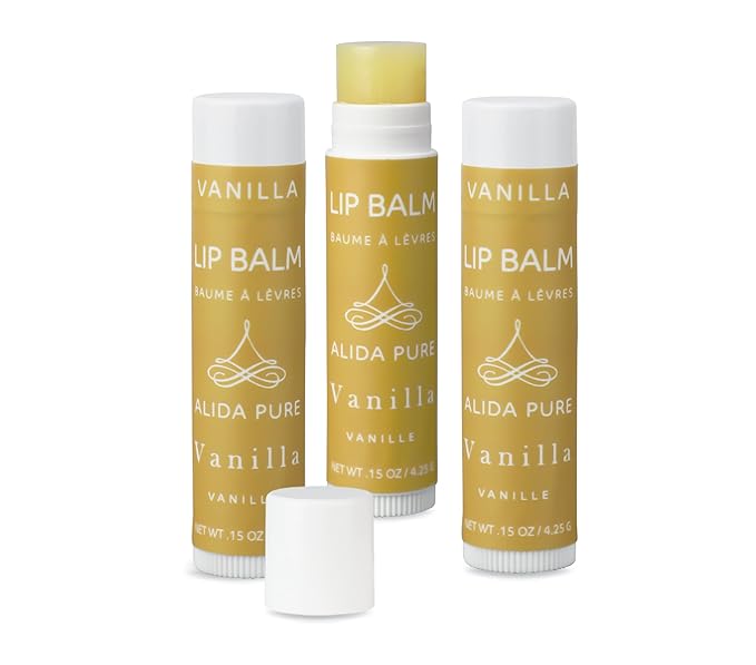 Vanilla Lip Balm Collection, Vegan Set, Beeswax Free, with Organic Jojoba and Avocado Oil, Vitamin E, Natural Moisturizer for Dry, Chapped Lips, 3 Tube Set