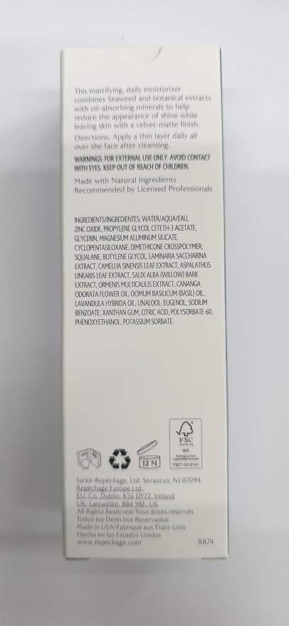 Repechage Hydra Medic Mattifying Moisturizer For Oily Problem Acne Prone Skin Light Fragrance Oil & Grease Free Made with Natural Botanicals Perfect Under Makeup for Men & Women 2 oz