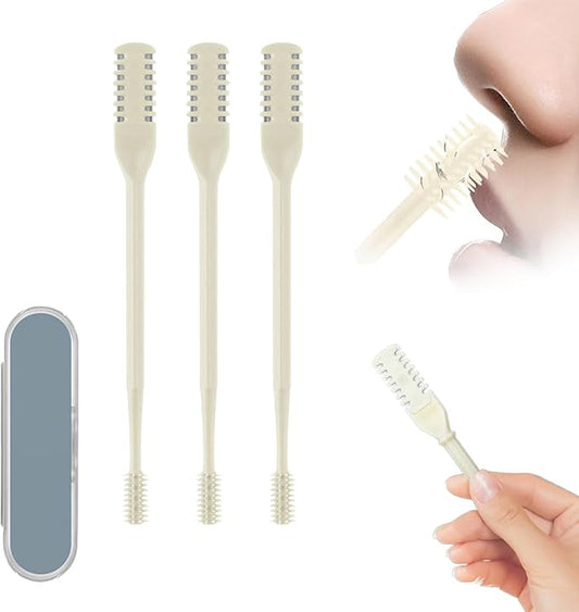 3 Pcs 2-in-1 Nasal Hair Trimmer Set, 360° Rotating Double-Sided Nose & Ear Hair Cutter for Men & Women, Portable Nostril Grooming Tool with Soft Cleaning Brush(Cream)