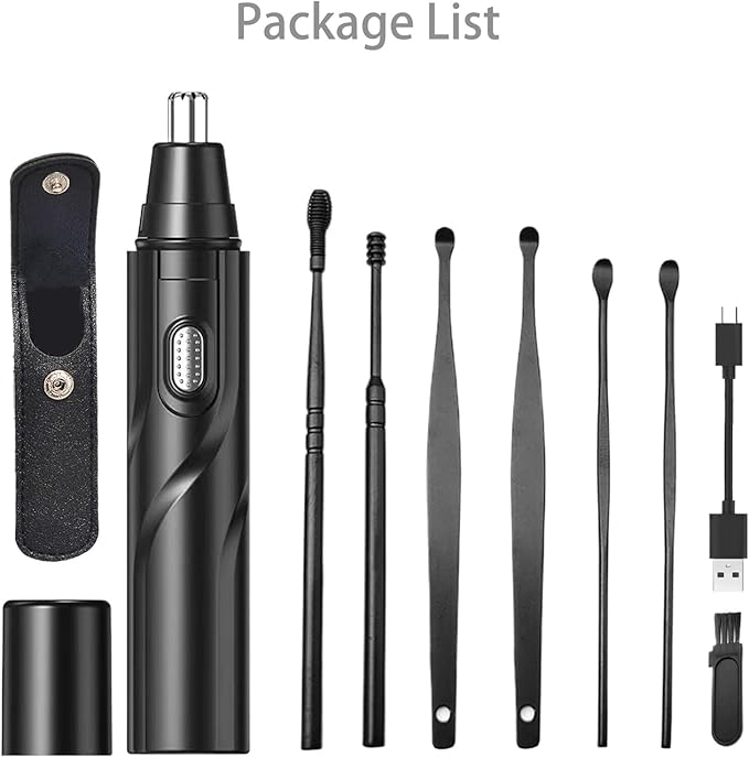 Ear and Nose Hair Trimmer Clipper, Electric Nose Ear Hair Trimmer Rechargeable with 6 Pieces Earpick Trimming Nose Hair Painless Removal Nose Hair Speed Rotation Motor Nose Hair Clipper (Black)
