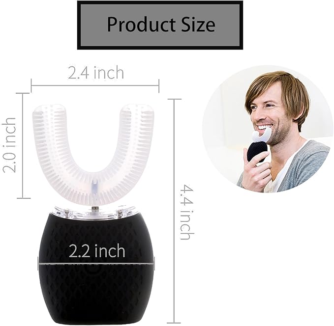 Ultrasonic Toothbrush for Adults - Automatic Electric Toothbrush with Soft Bristles Waterproof & Washable Rechargeable Portable Design with Wireless Charging 30'' Timer for Travel & Home Use (Black)