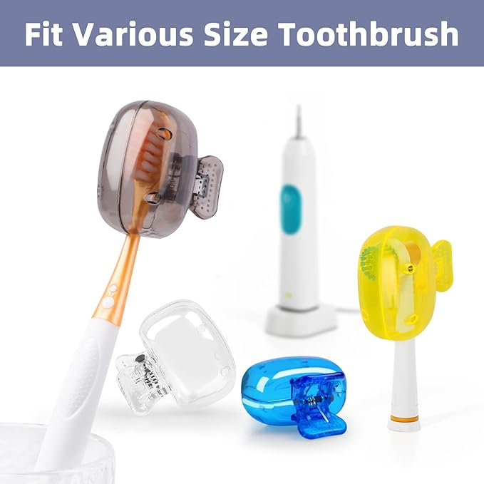 Hxezoc 4 Pack Travel Toothbrush Head Covers Portable Toothbrush Protector Cap Brush Pod Case Protective Plastic Clip for Household Travel, Camping, Bathroom, School, Business