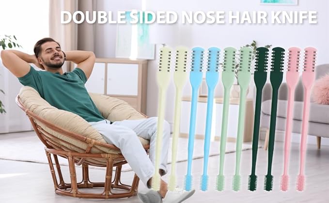 2-in-1 Nasal Hair Cutter,10 PCS Upgrade Double Sided Nose Hair Knife,Nasal Hair Cutter for Men Women, Soft Cleaning Brush Box Package (Multicolor)