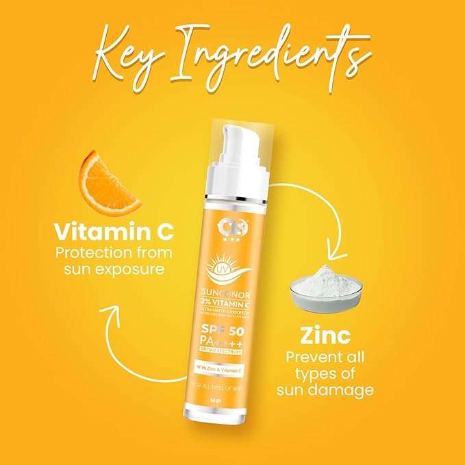 2% Vitamin C Sunscreen SPF 50 PA+++ | Water Resistant & Non-Greasy, Broad Spectrum Sunblock with Vitamin C, Zinc Oxide & Glycerine | Matte Finish, UVA/B Sun Protection for Women & Men | 50 gm