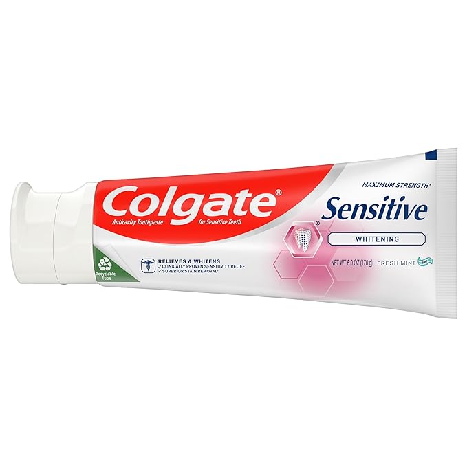 Colgate Sensitive Maximum Strength Sensitive Toothpaste,Plus Whitening and Fresh Stripe,6 oz,(Pack of 2)