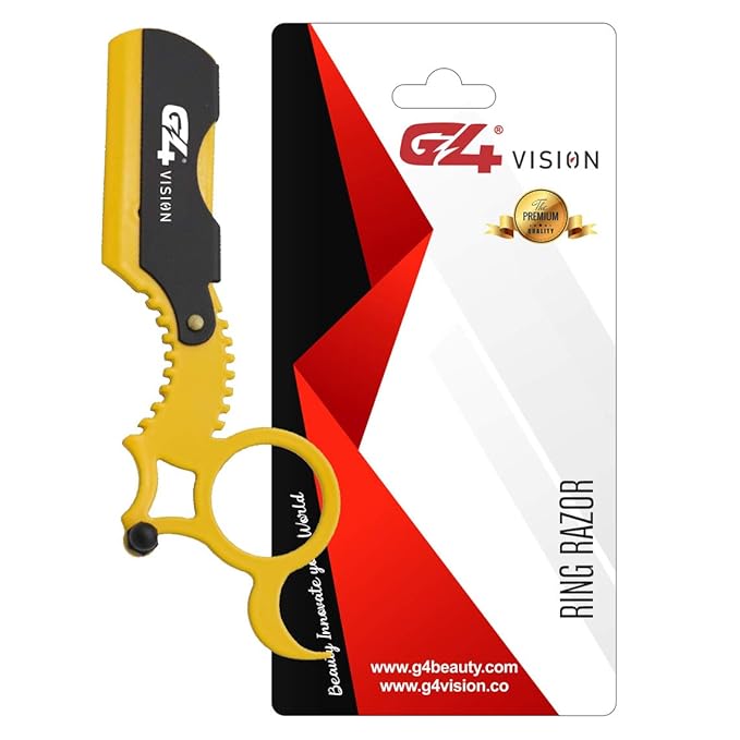 G4 Universal Replaceable Half Blade Straight Razor with 100 Blades, Professional Single Ring Barber Single Edge Shave Razor (Yellow)