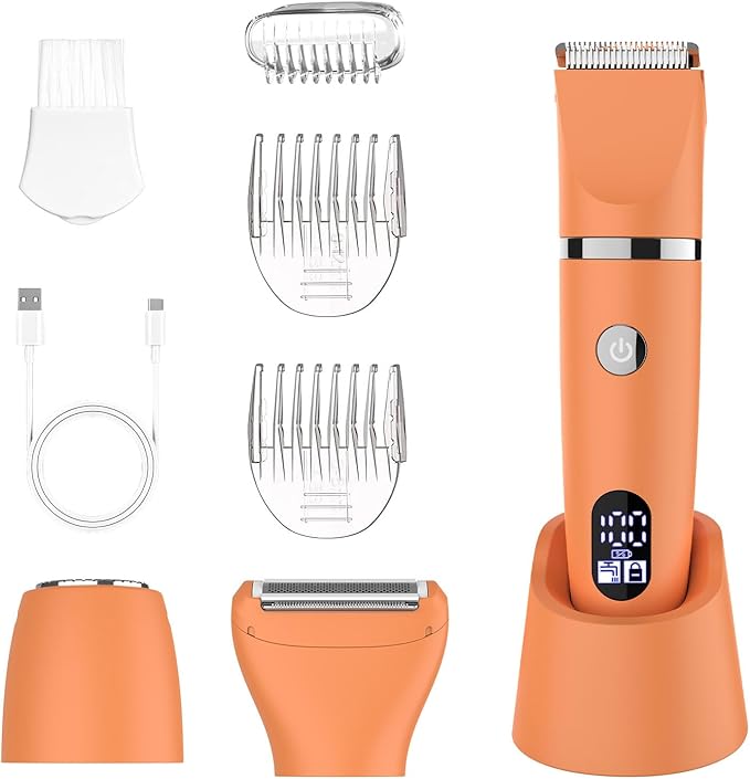 3-in-1 Electric Razor IPX7 Waterproof Bikini Trimmer Wet & Dry Use Painless Personal Trimmer Groomer for Ladies Face Body Legs Bikini Public Hairs Electric Lady Shaver with Replaceable Heads
