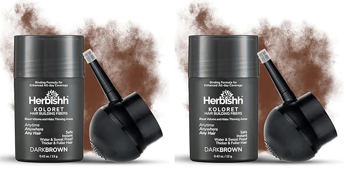 Herbishh Koloret Hair Building Fibers – Dark Brown Powder for Men & Women, Instant Bald Spot Cover-Up & Scalp Concealer – Sweat-Proof & Water-Resistant Fibers for Thinning Hair, 12g (Pack of 2)