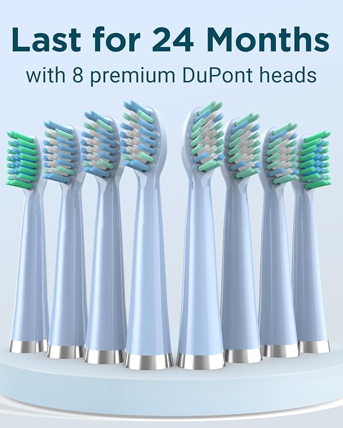 Rtauys M5 Sonic Electric Toothbrush for Adults and Kids - Rechargeable Electric Toothbrush Kids Ages 12+ and Adults with 8 Brush Heads & Travel Case, 120 Days Battery Life - Light Blue