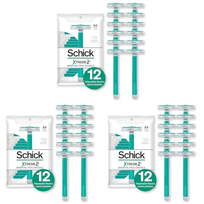 Schick Xtreme 2 Blade Sensitive Skin Disposable Razor For Men, Pack of 36