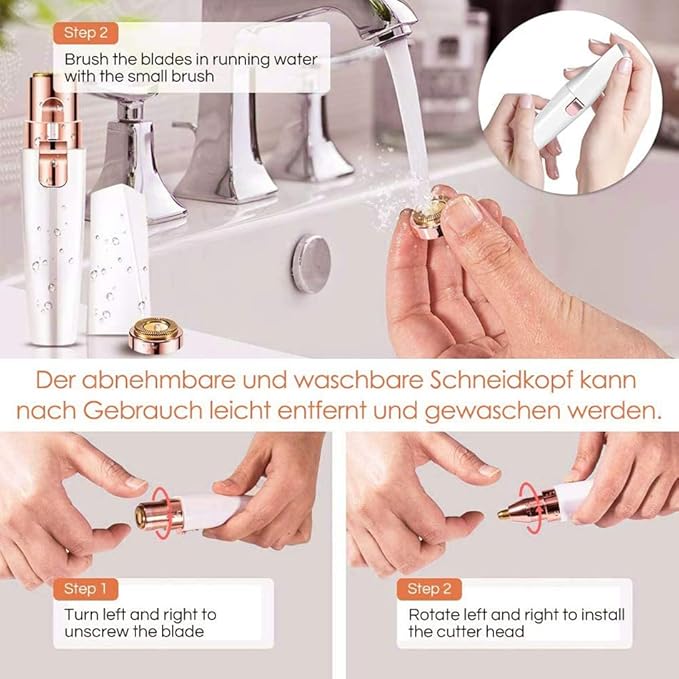 Facial Hair Remover for Women: 2 in 1 Rechargeable Nose Hair & Eyebrow Trimmer, Face Shaver with Built-in LED Light for Removing Chin, and Cheek Trimming - with Built-in LED Light