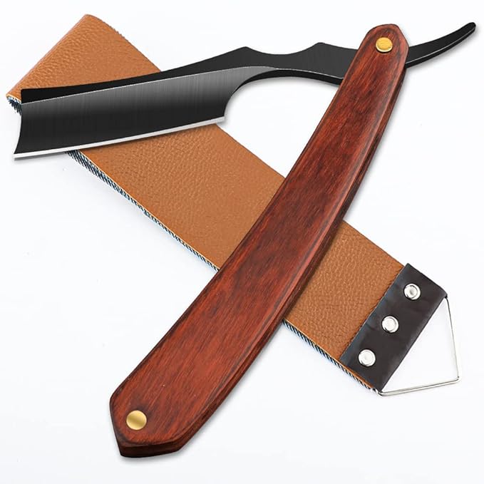 Straight Razor With Strope - Professional Straight Edge Barber Premium Stainless Steel Shaver With Shaving Strop for Men Home & Salon Grooming Using (NO.158)