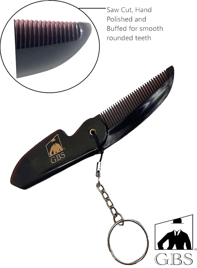 GENTS Mustache and Beard Styling Comb, pocket sized (Keychain Folding Beard Comb, 3 Pack)