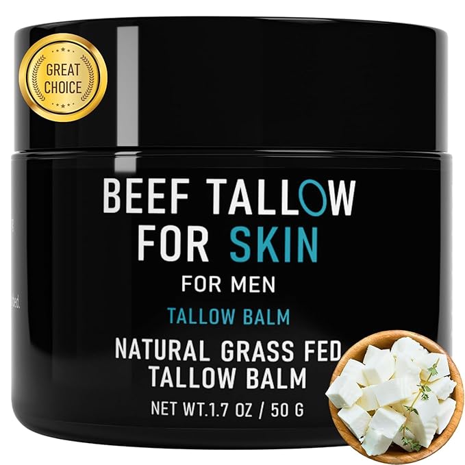 Beef Tallow for Skin, Beef Tallow Skin Care for Men, Mens Skincare Moisturizer for Face Neck Deeply Nourishing and Moisturizing, Unscented Original Tallow Face Moisturizer for Men, 1.7 OZ