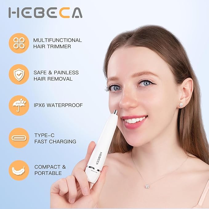 Nose Hair Trimmer for Women Men - Electric Rechargeable Facial Hair Remover for Ear Nose Eyebrow Trimmer, Portable Waterproof Eyebrow Trimmer White