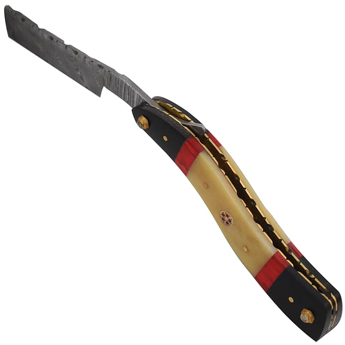 Straight Razor | High Hardness Real Damascus Steel Cutthroat Straight Edge-Blade Barber Razor (329)