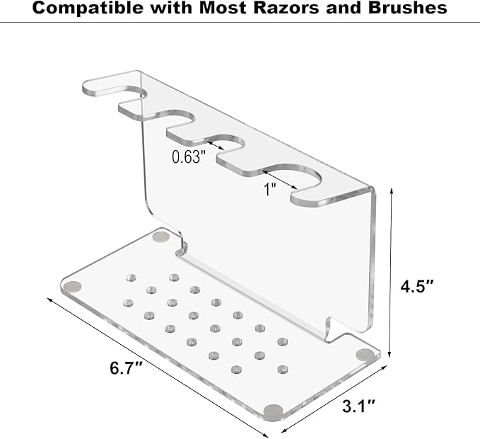 Beautyflier Safety Razor Stand, Clear Acrylic Razor Holder and Shaving Brush Stand, Men's Travel Shaver Stand Compatible with Most Razors and Brushes, Holds 3 Razors and 1 Brush (Stand Only)
