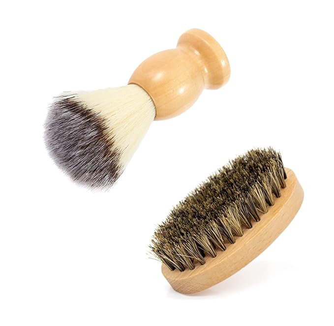 Beard Brush & Shaving Brushes Set for Men - Natural Boar Bristle Beard Brush and Wood Handle Hair Salon Shave Brush for Wet Shave Safety Razor
