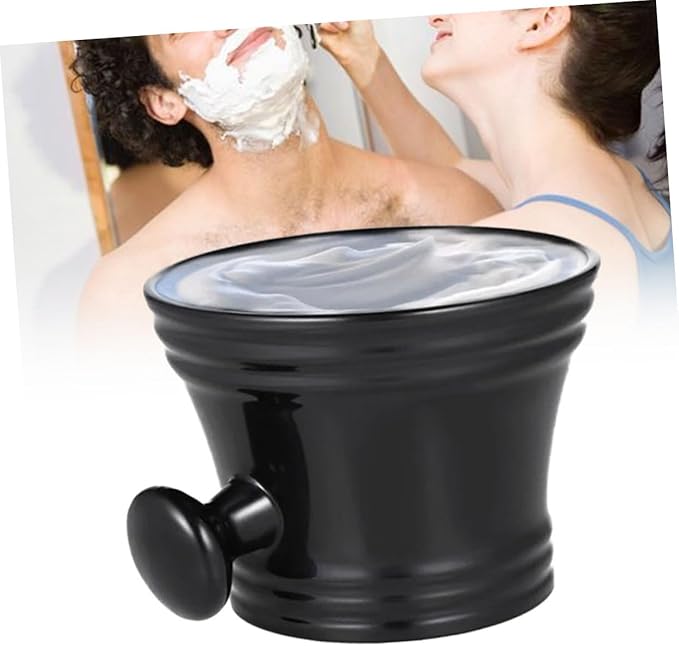 FRCOLOR Plastic Shaving Soap Bowl with Round Handle for Men Durable and Portable Shaving Bowl for Traditional Lathering Black Color