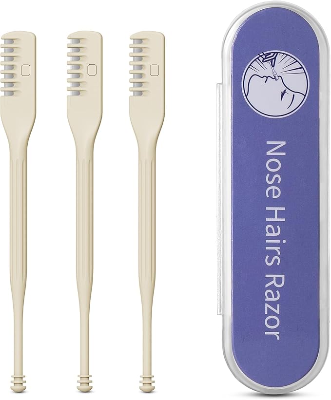 BEZOX Manual Nose Hair Trimmer (Pack of 3) - Rotating Nasal Hair Razor Cutter with Ear Picker for Women and Men - Portable Nostril Hair Remover Tools