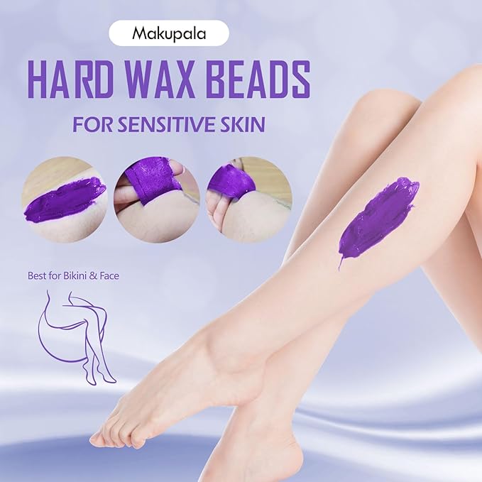 3 lb Hard Wax Beads, Brazilian Hair Removal Waxing Bead Refill Bulk for Waxing Studio & Home Use Stripless Wax Bean for Face Bikini Body Face Sensitive Skin with 5 Applicators Lavender