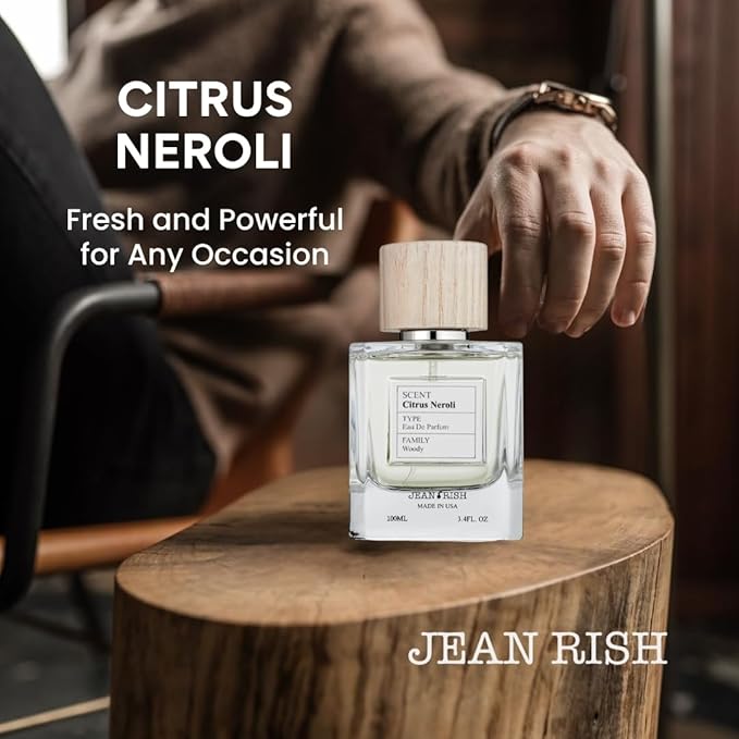 Jean Rish Citrus Neroli Perfume for Men Eau De Parfum, Long-Lasting Luxury Fragrance, Made In USA - Grapefruit, Orange, Jasmine, Patchouli Scent - 100ml / 3.4 oz