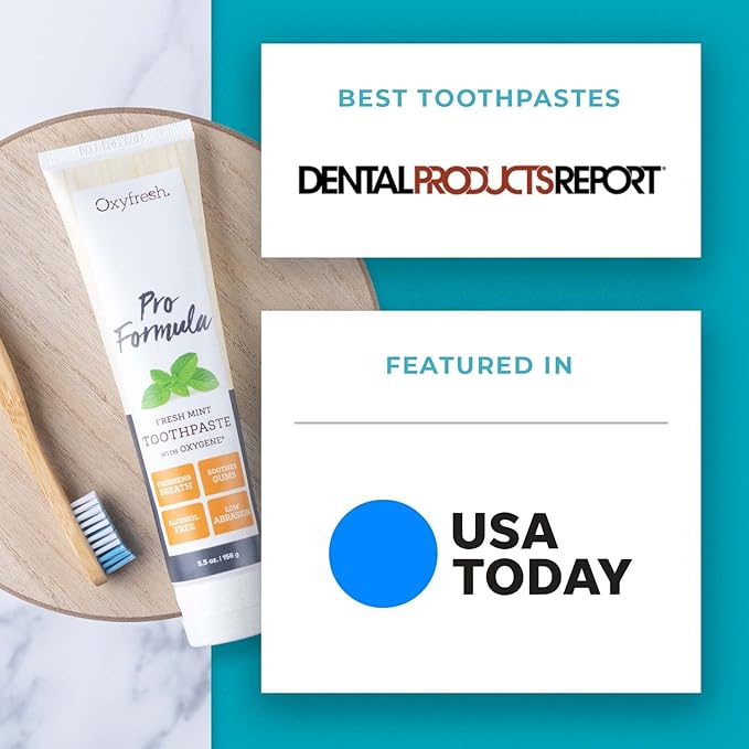 Oxyfresh Pro Formula Fresh Mint Toothpaste – Gentle Low Abrasion - Cosmetic Fluoride Free - for Bad Breath, Sensitive Teeth and Gums with Natural Essential Oils - 5.5 oz (Pack of 3)