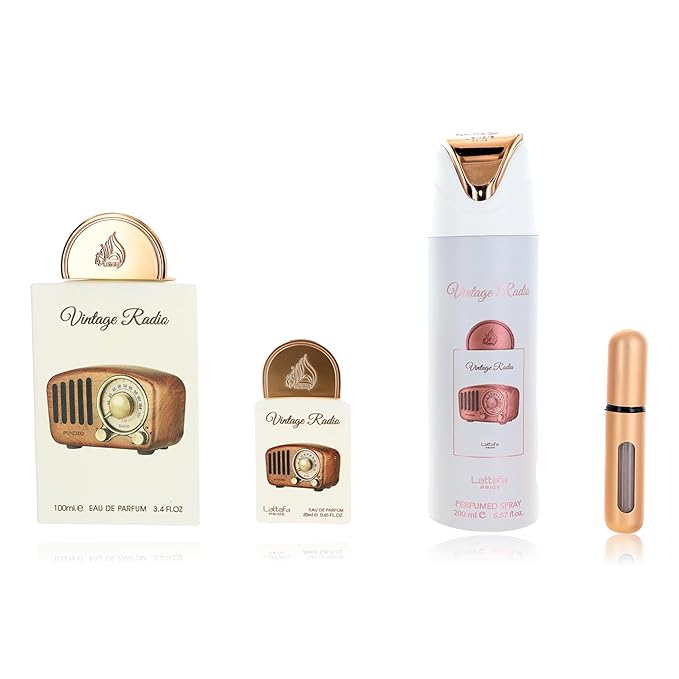Lattafa Pride Vintage Radio 3-Piece Gift Sets – Long Lasting Arabian Perfume For Men – Eau De Parfum & Perfumed Spray – Perfume Men With Amber, Smoky Woods & Vanilla Notes - Premium Gift Box