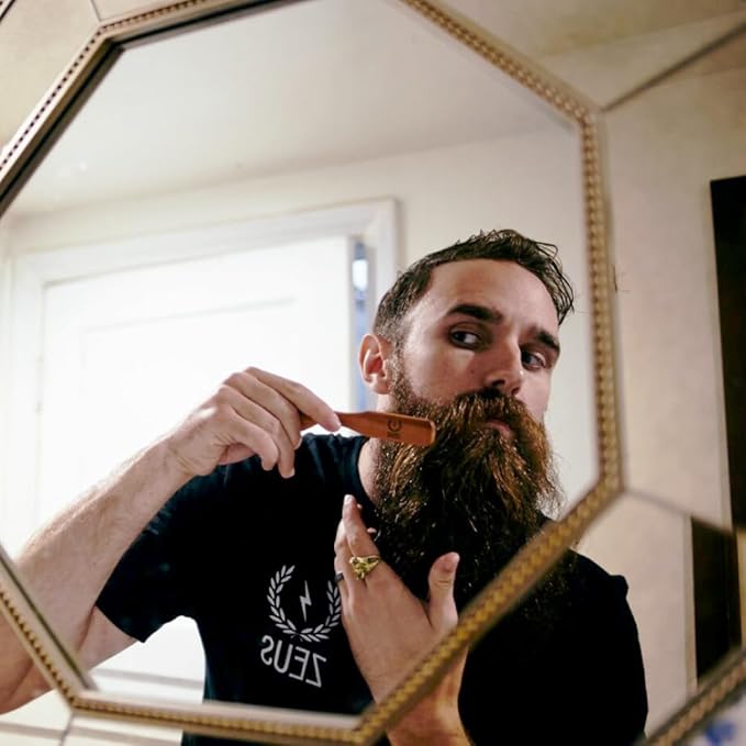 ZEUS Boar Bristle Beard & Mustache Handled Brush for Men, Soft Bristles, Travel Beard Care Brush with Handle (Made in Germany) J92