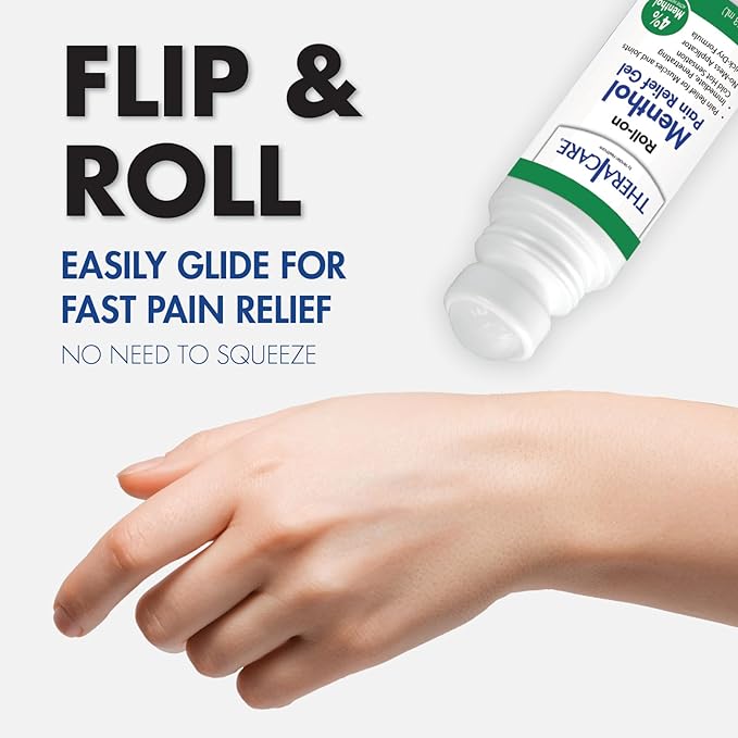 TheraCare 4% Menthol Roll-On | Cold Hot Sensation | Pain Relief Gel | 2.5 oz. 73 mL | Non-Greasy Formula | Immediate Penetrating Action | Topical Analgesic