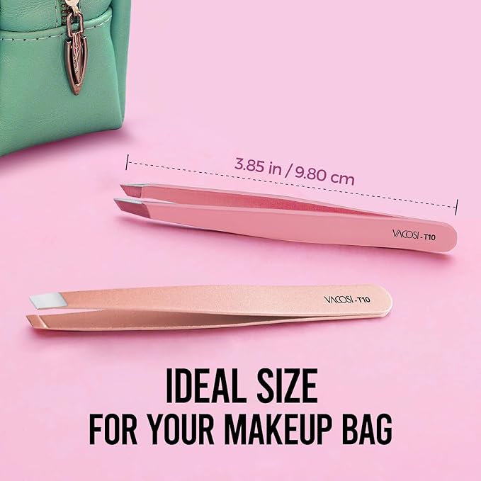 Eyesy Lash Eyebrow Hair Removal Tweezers | Slanted Tweezers for Women & Men Eyebrow, Facial Hair, Ingrown Hair, Splinter Plucking | False Eyelash Tweezers Stainless Steel (Pink)