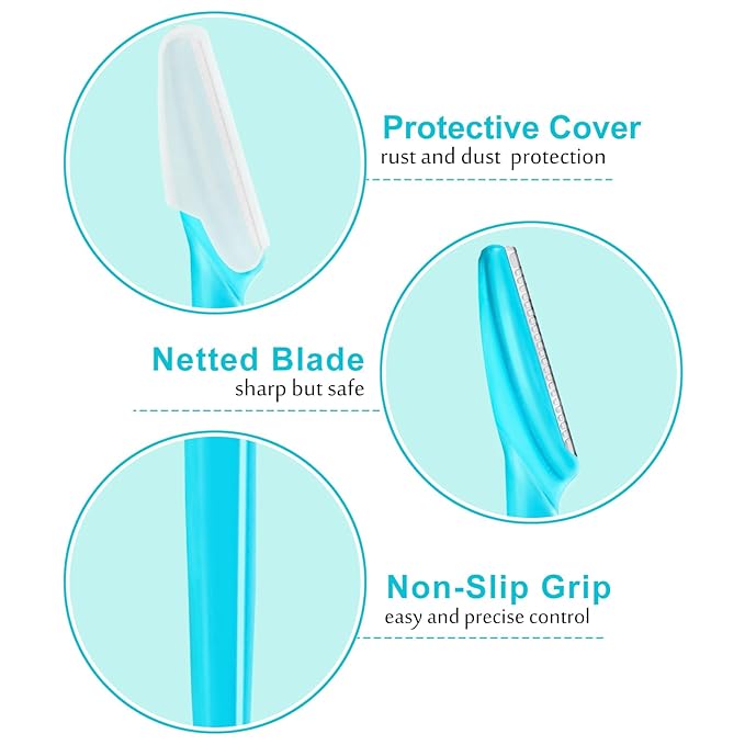 12 Pcs Eyebrow Razors, Face Razors Multipurpose, Exfoliating Dermaplaning Tools, Eyebrow Trimmers Shaver with Protective Cover, Facial Hair Removal for Women Men Body Use (Blue)