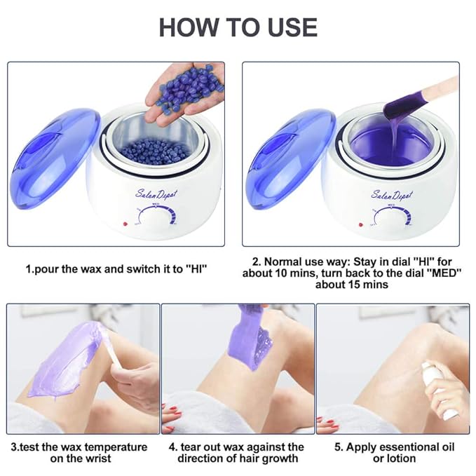 Waxing Kit - Portable Wax Heater for Hair Removal with 5 Pack Hard Wax Beans for Women and Men, Wax Warmer Kit - Suitable for Different Types of Hair, Eyebrow, Facial, Armpit, Bikini (White)