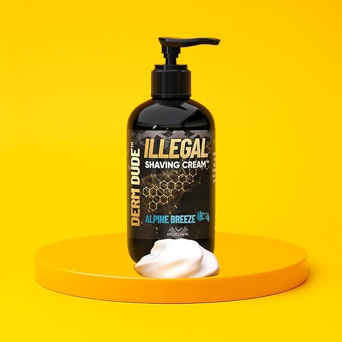 Derm Dude Illegal Shave Cream for Men | Ultra-Slick Shaving Cream for Sensitive Skin | Fights Razor Burn, Bumps, Nicks & Cuts | Smooth Glide Formula – Alpine Breeze Scent, 8oz