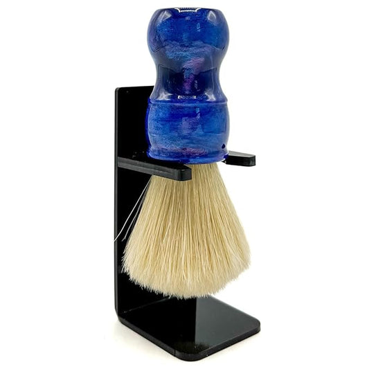 Parker Safety Razor, THE BIG BLUE BOAR, Deluxe Iridescent BlueHandle 100% Boar Bristle Shaving Brush, Large 24 MM Brush knot for a Better Lather! Shave Stand Included