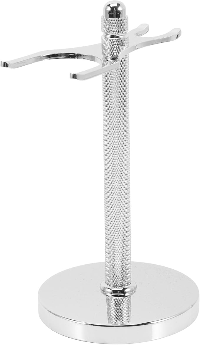 Shaving Razor and Brush Stand Holder for Men, Silver Metal Razor Holder with 31mm Slot, Travel Shave Brush Display Stand for Husband and Dad, Bathroom Shaving Accessory