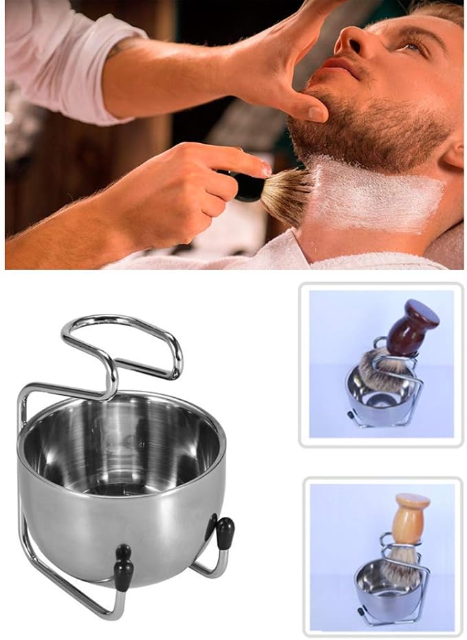 Stainless Steel Shaving Stand & Bowl Set Adjustable Safety Razor Holder Men's Bathroom Grooming Organizer