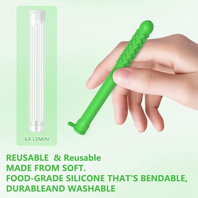 3PCS Fruit Flavored Chewable Essential Oil Breath Stick Pure-Locked Flavor Breather Chew Stick, Chewable Oral Fixation Tool with 6 Refill Cores for Travel/Office/Car-Lemon