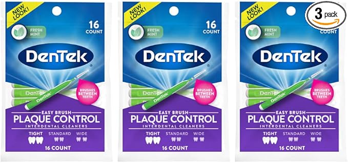 DenTek Easy Brush Fresh Mint Tight Interdental Cleaners, 16 Count (Pack of 3)