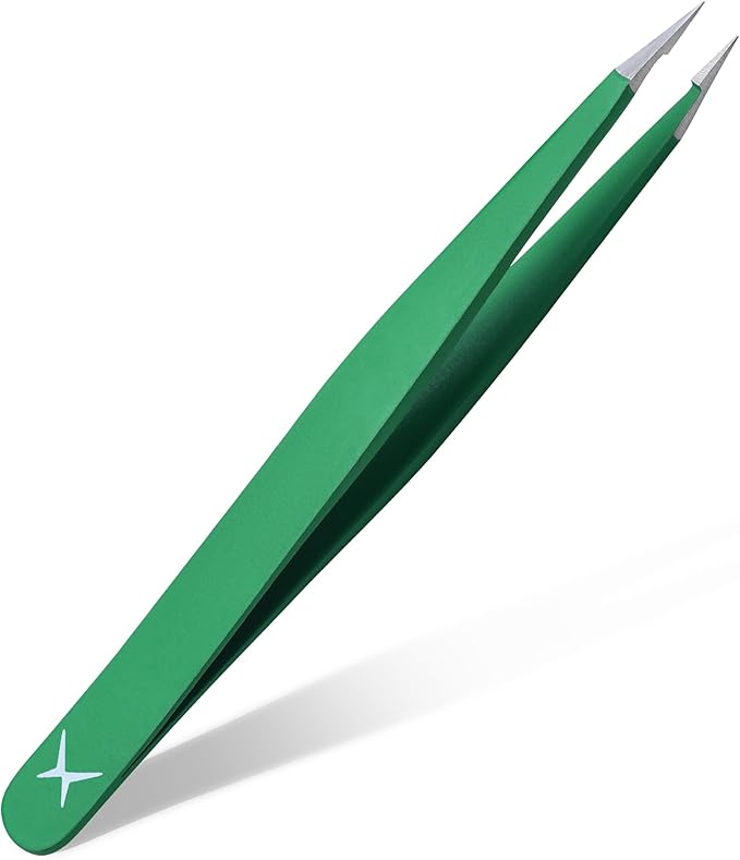 Pointer Stainless Steel Tweezers Women & Men Precision Eyebrow Tweezers for Facial Hair, Fine Tip Strong Grip Professional Tweezer for Shaping, Ingrown Hair & Splinter Removal (Matte Forest Green)