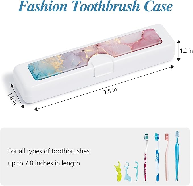 Toothbrush Travel Case - Colorful Pattern, Holder and Covers for Toothbrushes, Includes Tongue Scraper Case