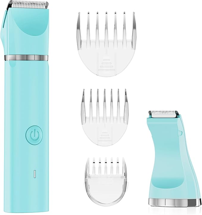 Electric Bikini Trimmer for Women,2 in 1 Electric Shaver for Women Pubic Hair, Portable Razors for Shaving with 2 Trimmer Heads,IPX7 Waterproof (Blue)