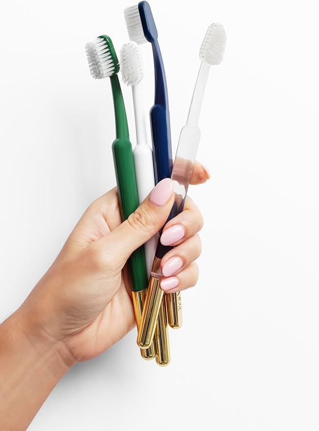 TRASK The Better Brush - Luxury Soft Bristle Dentist Designed Manual Toothbrush for Adults, Maine Cottage with Gold