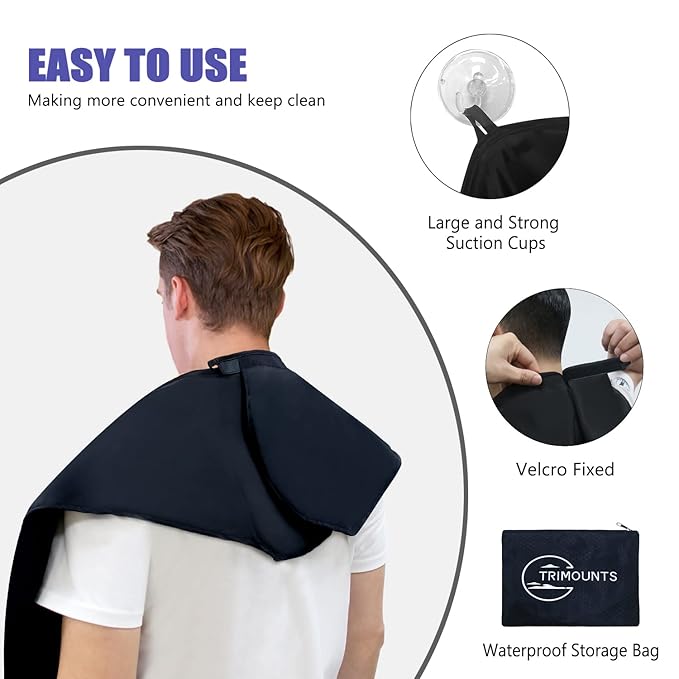 Beard Bib Apron for Men,Christmas Day Gift Beard Hair Catcher for Sink Non-Stick Beard Cape,1 Size Fits All,Grooming Accessorie Gift for Dad or Husband(Black)