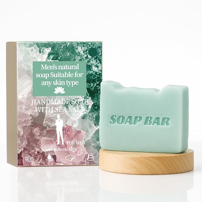 Natural Soap for Men, Soap Bar with Essential Oils, Cold Pressed Bar Soap for Men, Nourishing Mens Bar Soap (Seasalt)