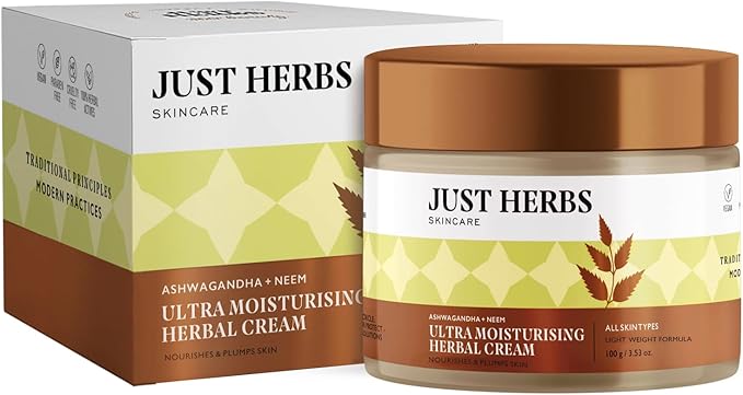 Just Herbs Organic Herbal Nourishing Facial Massage Cream With Ashwgandha & Sandalwaood for Men & Women - Suitable for Normal to Dry Skin, 100g