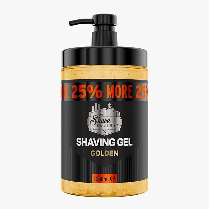 The Shave Factory - Shaving Gel | Non-Irritating | Precise shave on face and body | Shaving gel for men | Moisturizes the skin | 1250ml (42.25fl oz.) (Golden)