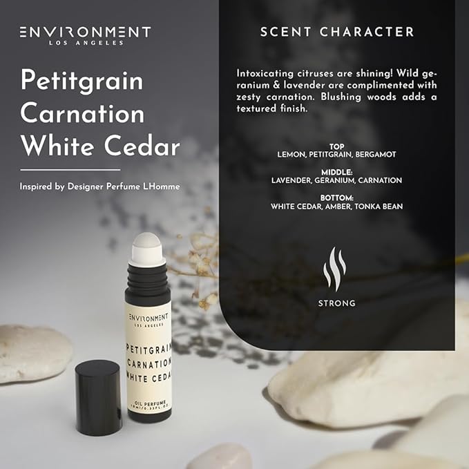 ENVIRONMENT Inspired by Designer Perfume LHomme 10ml Roll-on Perfume (Petitgrain | Carnation | White Cedar) Body Oil Fragrance, Roll On Oil, Body Fragrance for Women & Men, Luxury Scent, Cruelty-Free