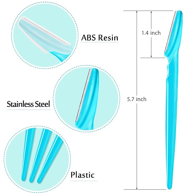 12 Pcs Eyebrow Razors, Face Razors Multipurpose, Exfoliating Dermaplaning Tools, Eyebrow Trimmers Shaver with Protective Cover, Facial Hair Removal for Women Men Body Use (Blue)