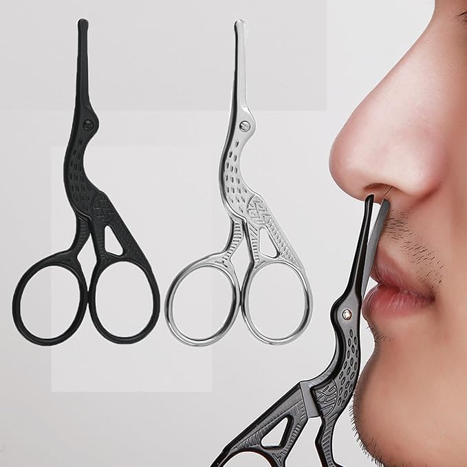 2 Pack Nose Hair Scissors with Bulb Tips Rounded Tip Facial Hair Small Grooming Scissors Vintage Stork Scissor Safety Scissor for Eyebrow Mustache Beard Eyelashes Face Hair Detail Trimming